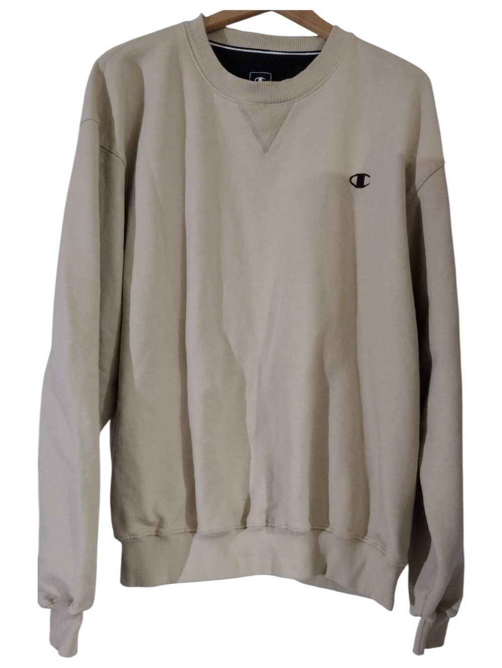 Vintage Champion Crewneck Sweatshirt in Beige with Black Logo